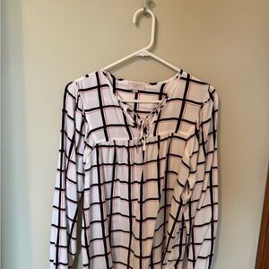 LOFT Outlet White Blouse with Navy and Red Plaid